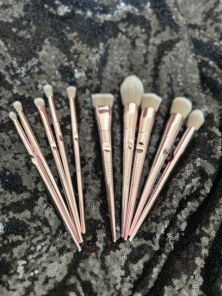 10PC Rose Gold Synthetic Brush Set with Pouch