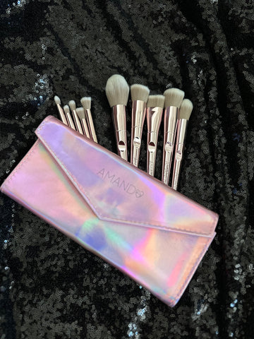 10PC Rose Gold Synthetic Brush Set with Pouch